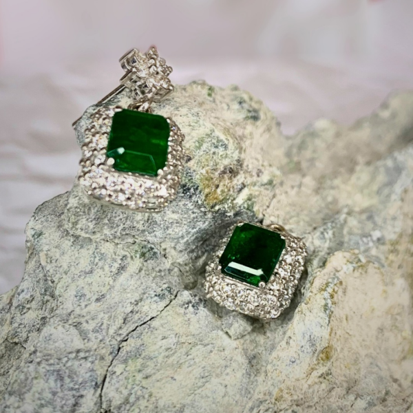 White Gold Emerald and Diamond Earrings